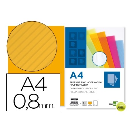 TAPA ENCUADERNACION LIDERPAPEL POLIPROPILENO ONDULADO A4 0.8MM NARANJA
