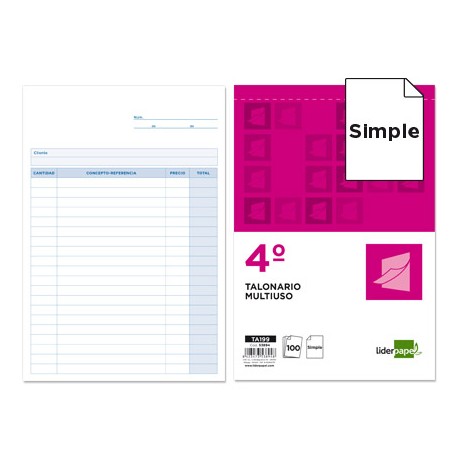 TALONARIO LIDERPAPEL MULTIUSOS CUARTO ORIGINAL T199