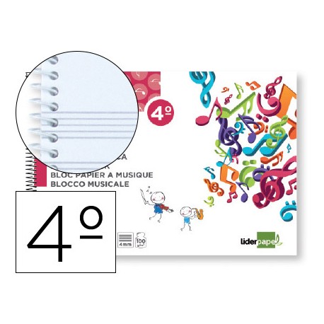 BLOC MUSICA LIDERPAPEL PENTAGRAMA 4MM CUARTO 20 HOJAS 100G/M2
