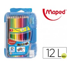 LAPICES DE COLORES MAPED COLOR PEPS DE 12 COLORES CON GOMA Y SACAPUNTAS CAJA INTELIGENTE CON BISAGRA