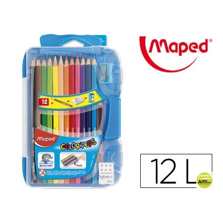 LAPICES DE COLORES MAPED COLOR PEPS DE 12 COLORES CON GOMA Y SACAPUNTAS CAJA INTELIGENTE CON BISAGRA