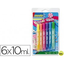 PEGAMENTO PURPURINA IMEDIO GLITTER COLORES SURTIDOS PASTEL BLISTER DE 6