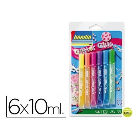 PEGAMENTO PURPURINA IMEDIO GLITTER COLORES SURTIDOS PASTEL BLISTER DE 6