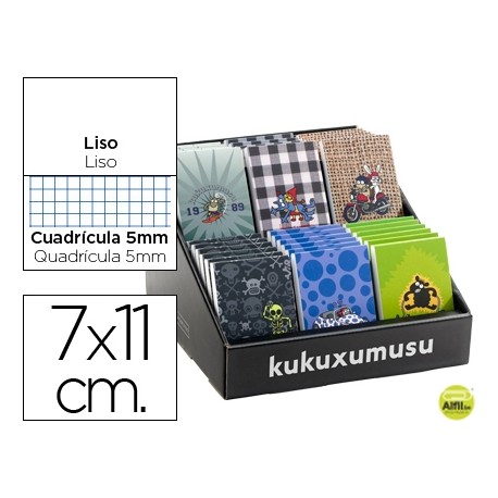 MINIBLOC MIQUELRIUS KUKUXUMUSU EXPOSITOR SURTIDO CUADROS Y LISOS 7X11 CM