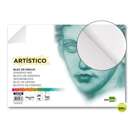 BLOC DIBUJO LIDERPAPEL ARTISTICO ENCOLADO 594X420MM 24 HOJAS 120G/M2 SIN RECUADRO