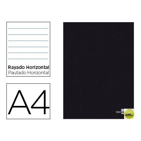 LIBRETA LIDERPAPEL TAPA NEGRA A4 80 HOJAS 60G/M2 HORIZONTAL CON MARGEN