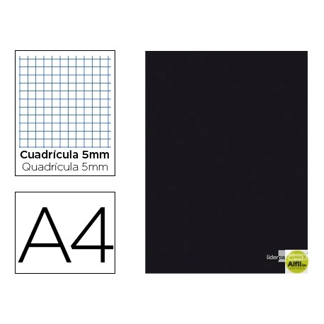 LIBRETA LIDERPAPEL TAPA NEGRA A4 80 HOJAS 60G/M2 CUADRO 5MM CON MARGEN
