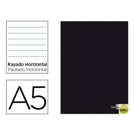 LIBRETA LIDERPAPEL TAPA NEGRA A5 80 HOJAS 60G/M2 HORIZONTAL CON MARGEN