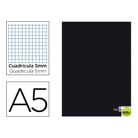 LIBRETA LIDERPAPEL TAPA NEGRA A5 80 HOJAS 60G/M2 CUADRO 5MM CON MARGEN