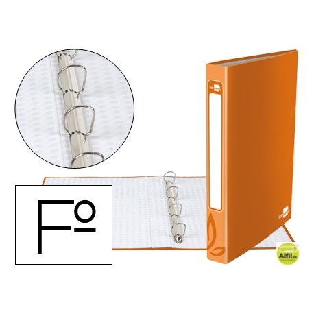 CARPETA DE 4 ANILLAS 25MM REDONDAS LIDERPAPEL FOLIO CARTON FORRADO NARANJA