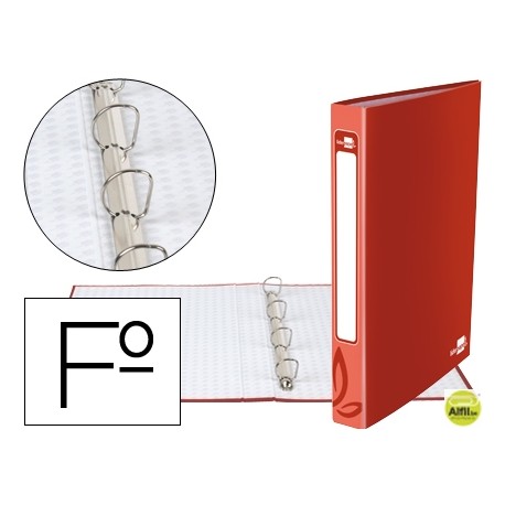 CARPETA DE 4 ANILLAS 25MM REDONDAS LIDERPAPEL FOLIO CARTON FORRADO ROJA