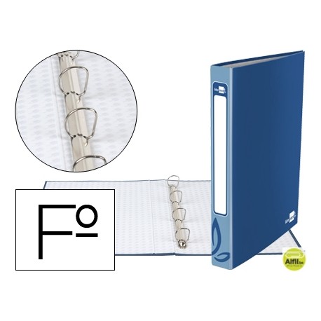 CARPETA DE 4 ANILLAS 25MM REDONDAS LIDERPAPEL FOLIO CARTON FORRADO AZUL