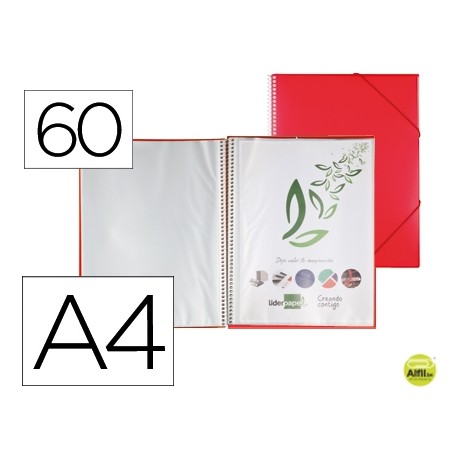 CARPETA LIDERPAPEL ESCAPARATE CON ESPIRAL 60 FUNDAS POLIPROPILENO DIN A4 ROJO