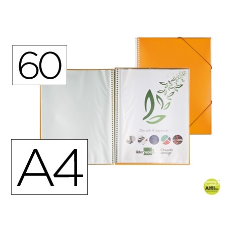 CARPETA LIDERPAPEL ESCAPARATE CON ESPIRAL 60 FUNDAS POLIPROPILENO DIN A4 NARANJA