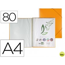 CARPETA LIDERPAPEL ESCAPARATE CON ESPIRAL 80 FUNDAS POLIPROPILENO DIN A4 NARANJA