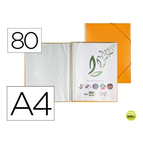 CARPETA LIDERPAPEL ESCAPARATE CON ESPIRAL 80 FUNDAS POLIPROPILENO DIN A4 NARANJA