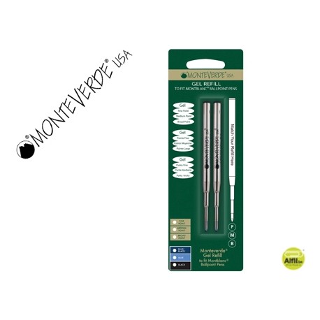 RECAMBIO ROLLER GEL MONTEVERDECOMPATIBLES CON LOS DE MONTBLANC BLISTER 2 UNIDADES COLOR NEGRO PUNTA