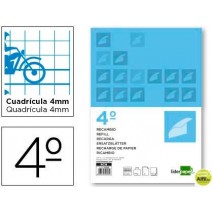 RECAMBIO LIDERPAPEL CUARTO 100 HOJAS 70G/M2 CUADRO PAUTADO 4MMCON MARGEN 6 TALADROS