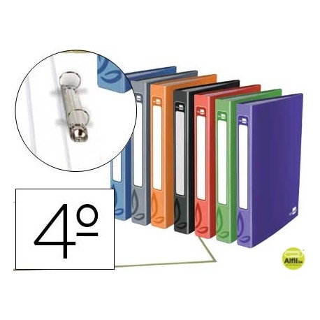 CARPETA DE 2 ANILLAS 40MM REDONDAS LIDERPAPEL CUARTO CARTON FORRADO 7 COLORES SURTIDOS