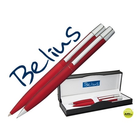 JUEGO BELIUS BOLIGRAFO Y PORTAMINAS BERNA ROJO EN ESTUCHE