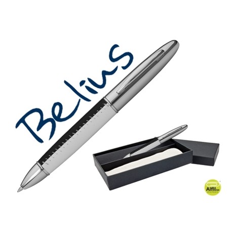 BOLIGRAFO BELIUS OSLO SIMIL PIEL BLANCO Y NEGRO EN ESTUCHE