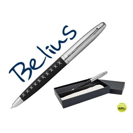 BOLIGRAFO BELIUS ZURICH SIMIL PIEL NEGRO PUNTADA EN CRUZ EN ESTUCHE