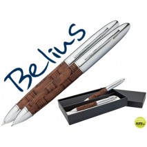 JUEGO BELIUS BOLIGRAFO Y PORTAMINAS MALMO CUERPO DE MADERA OSCURA CROMADO EN ESTUCHE