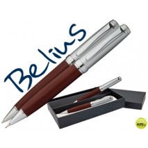 JUEGO BELIUS BOLIGRAFO Y PORTAMINAS SIENA CUERPO DE MADERA OSCURA CON CAPUCHON CROMADO EN ESTUCHE