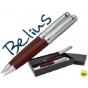 JUEGO BELIUS BOLIGRAFO Y PORTAMINAS SIENA CUERPO DE MADERA OSCURA CON CAPUCHON CROMADO EN ESTUCHE