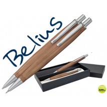 JUEGO BELIUS BOLIGRAFO Y PORTAMINAS MONACO CUERPO DE MADERA CLARA CON ACABADOS CROMADOS EN ESTUCHE