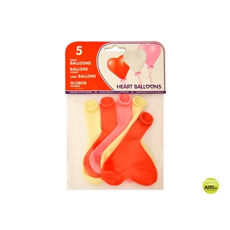 GLOBOS CON FORMA CORAZON BOLSAS DE 5