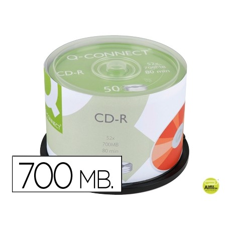 CD-R Q-CONNECT CAPACIDAD 700MBDURACION 80MIN VELOCIDAD 52X BOTE DE 50 UNIDADES