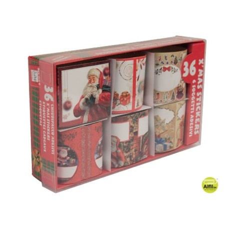 ETIQUETA DE NAVIDAD EN ROLLO ESTAMPADO EN PLATA SURTIDA