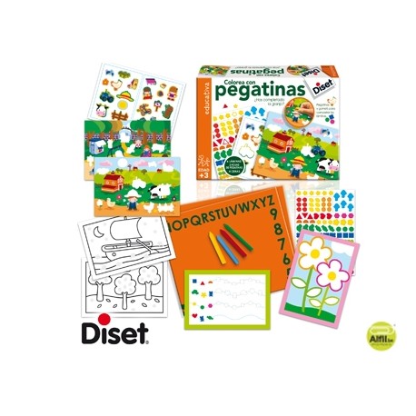 JUEGO DISET DIDACTICO COLOREA CON PEGATINAS