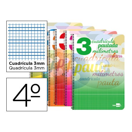 BLOC ESPIRAL LIDERPAPEL CUARTO DREAM TAPA EXTRADURA 80 H 80 GR CUADRICULADO PAUTADO 3 MM CON MARGEN