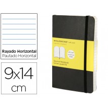 LIBRETA MOLESKINE TAPA DURA RAYADO HORIZONTAL 192 HOJAS COLOR NEGRO CIERRE CON GOMA 90X140 MM