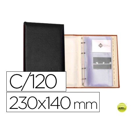 TARJETERO AUTOGRAPH 4 ANILLAS 20 FUNDAS CON INDICE ALFABETICO PARA 120 TARJETAS 230X140 MM COLOR NEG