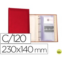 TARJETERO AUTOGRAPH 4 ANILLAS 20 FUNDAS CON INDICE ALFABETICO PARA 120 TARJETAS 230X140 MM COLOR ROJ
