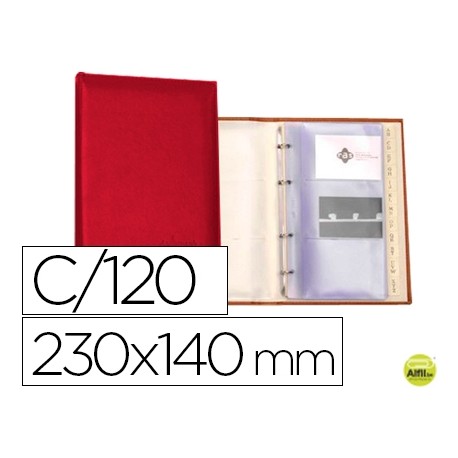 TARJETERO AUTOGRAPH 4 ANILLAS 20 FUNDAS CON INDICE ALFABETICO PARA 120 TARJETAS 230X140 MM COLOR ROJ