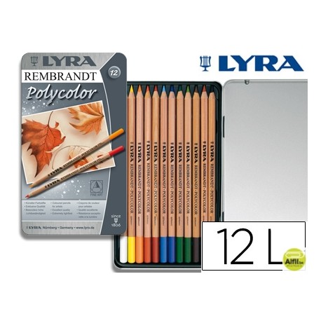 LAPICES DE COLORES LYRA REMBRANDT POLYCOLOR CAJA METALICA 12 COLORES SURTIDOS
