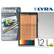 LAPICES DE COLORES LYRA REMBRANDT AQUARELABLE CAJA METALICA 12 COLORES SURTIDOS