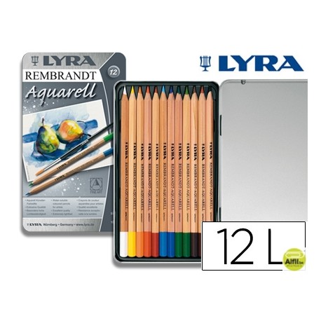LAPICES DE COLORES LYRA REMBRANDT AQUARELABLE CAJA METALICA 12 COLORES SURTIDOS