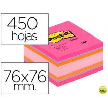 BLOC DE NOTAS ADHESIVAS QUITA Y PON POST-IT 76X76 MM GAMA ALEGRIA CUBO DE 450 HOJAS