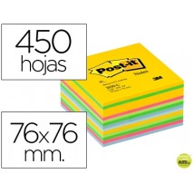 BLOC DE NOTAS ADHESIVAS QUITA Y PON POST-IT 76X76 MM GAMA ULTRA ALEGRIA CUBO DE 450 HOJAS