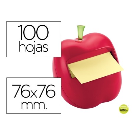 BLOC DE NOTAS ADHESIVAS QUITA Y PON POST-IT 76X76 MM FORMA DE MANZANA CON DISPENSADOR