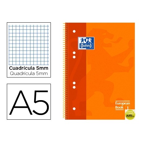 BLOC ESPIRAL OXFORD TAPA EXTRADURA OPTIK PAPER MICROPERFORADO DIN A5 120 HOJAS + 50% CUADROS 5 MM