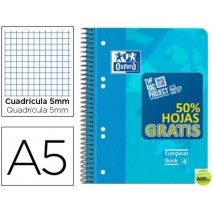 BLOC ESPIRAL OXFORD TAPA PLASTICO OPTIK PAPER MICROPERFORADO DIN A5 120 HOJAS + 50% CUADROS 5 MM