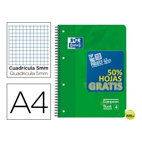 BLOC ESPIRAL OXFORD TAPA PLASTICO OPTIK PAPER MICROPERFORADO DIN A4 120 HOJAS + 50% CON 3 SEPARADORE