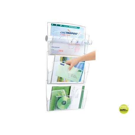 EXPOSITOR MURAL CEP DE PARED 3 BANDEJAS DIN A4 TRANSPARENTE 361X86X718 MM