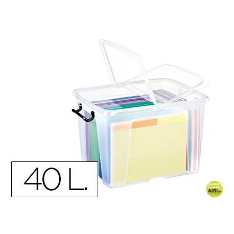 CONTENEDOR PLASTICO CEP 40 LITROS 397X498X329 MM TRANSPARENTE CON TAPA Y CIERRE HERMETICO